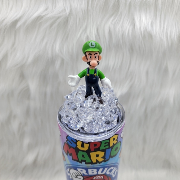 Super Mario skinny tumbler drinking cup 20 Oz. with ice topper Luigi. - Picture 3 of 6